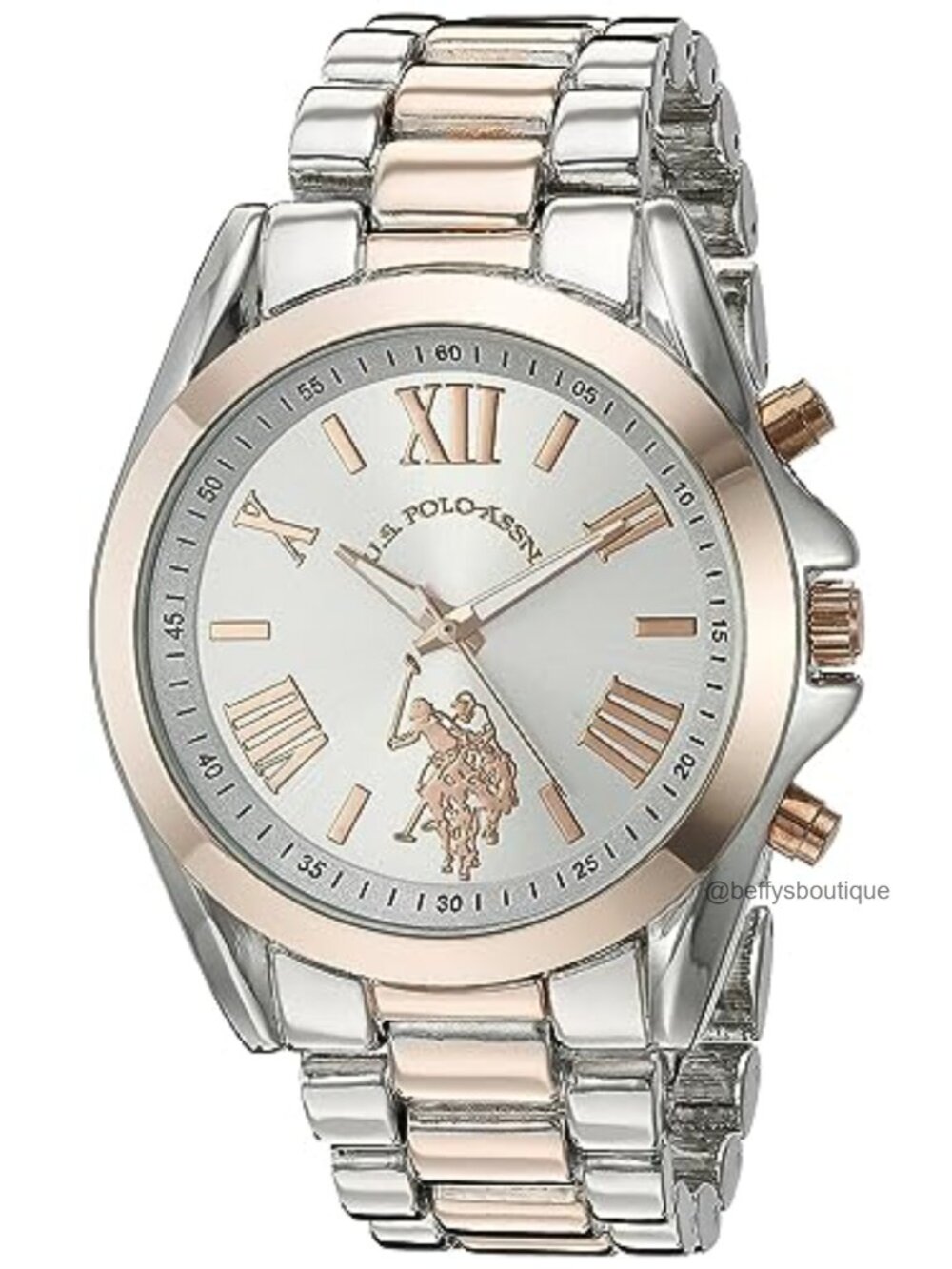 Two-Tone Analog Watch 41mm Metal Case Alloy Link Bracelet Quartz